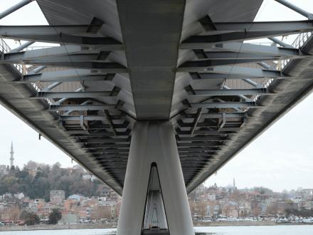 image of foundation of golden horn bridge in istanbul turkey